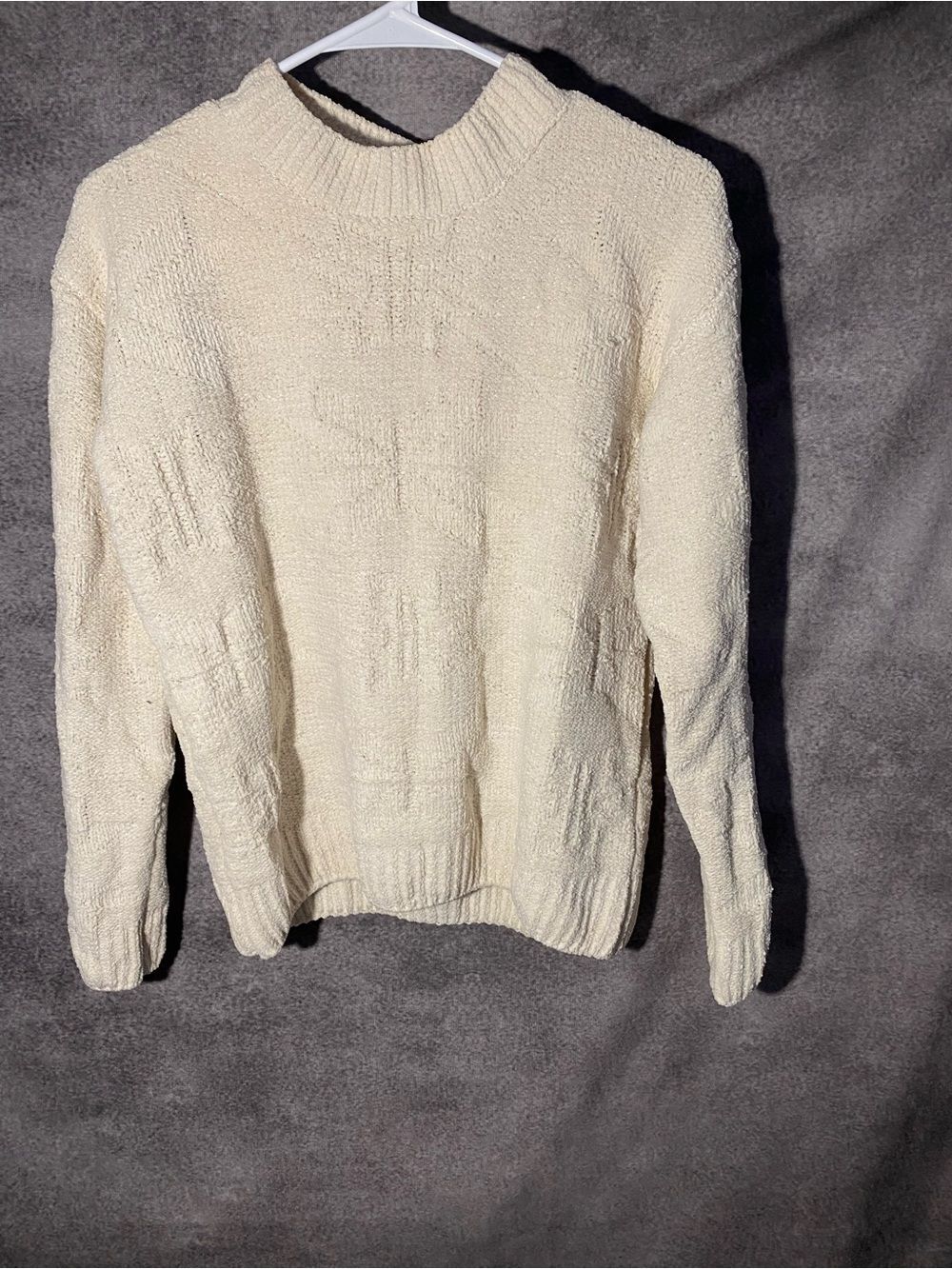 Weatherproof Chenille Snowflake Sweater Shimmer Cream Mock Womens's L Men's S